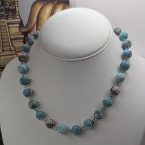 Jilzara Blue Marbled Ceramic Bead Necklace